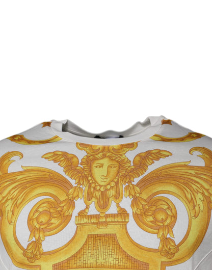 Camiseta blanca de algodón con cuello redondo y estampado de Medusa