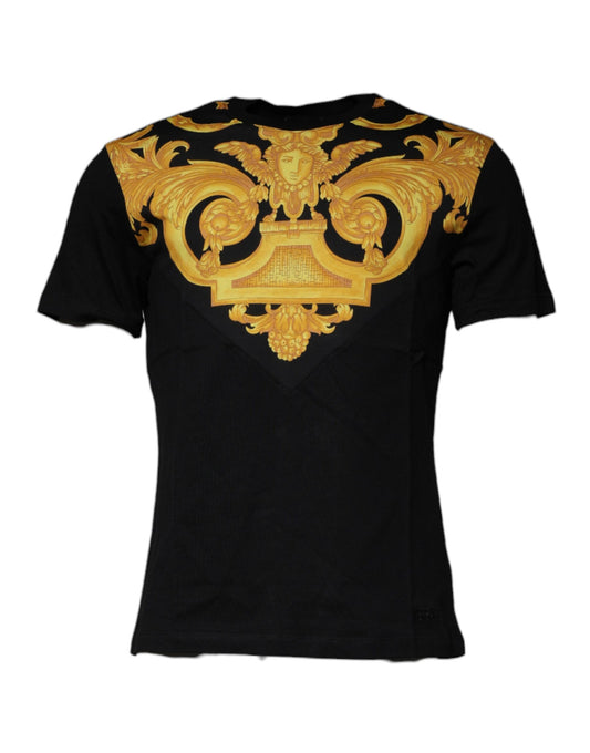 Camiseta de algodón con cuello redondo y estampado de Medusa negra