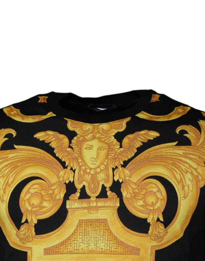 Camiseta de algodón con cuello redondo y estampado de Medusa negra
