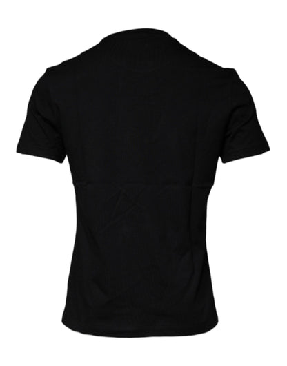 Camiseta de algodón con cuello redondo y estampado de Medusa negra