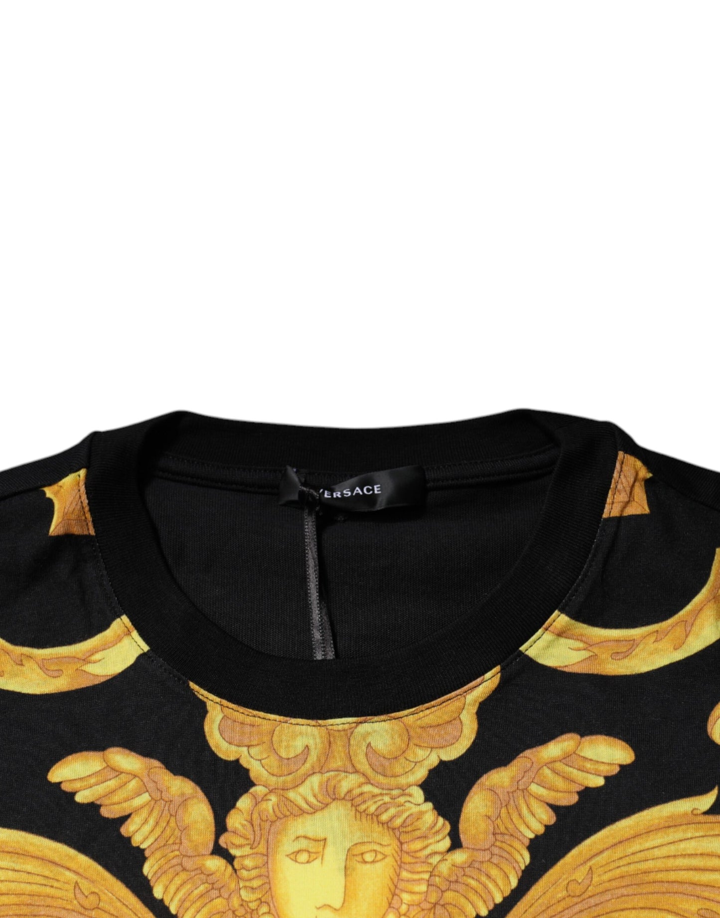 Camiseta de algodón con cuello redondo y estampado de Medusa negra