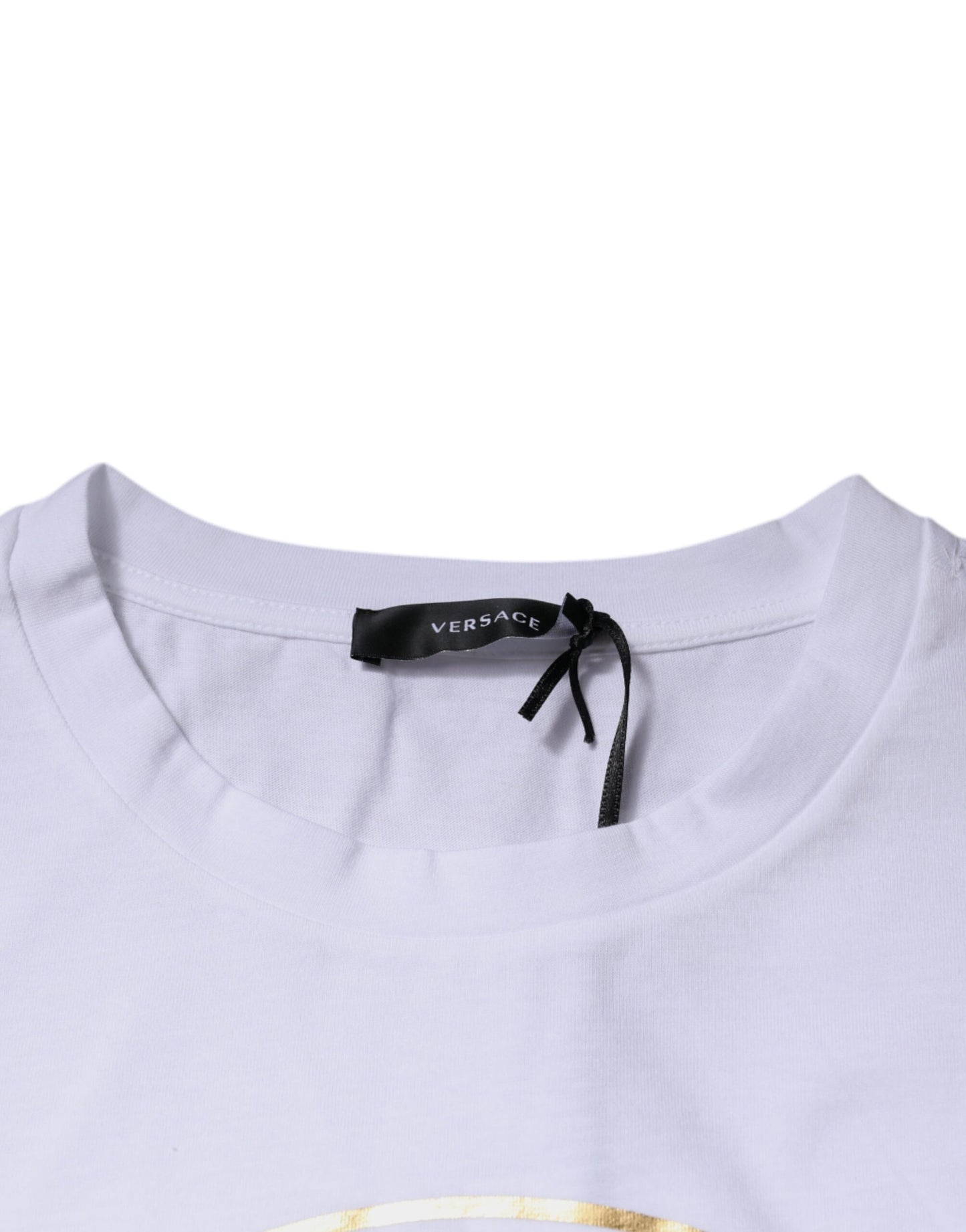 Camiseta blanca de algodón con cuello redondo y estampado de Medusa