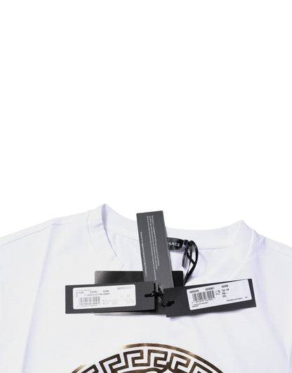 Camiseta blanca de algodón con cuello redondo y estampado de Medusa