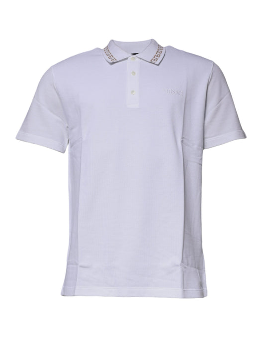 Polo de manga corta de viscosa blanca con cuello para hombre