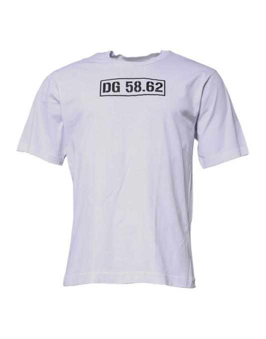Camiseta blanca de algodón con cuello redondo y logotipo DG