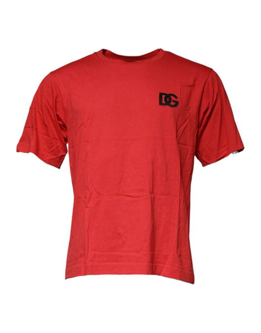 Camiseta de algodón con cuello redondo y logotipo DG rojo