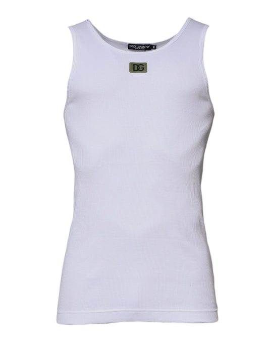 Camiseta blanca de algodón con cuello redondo y sin mangas