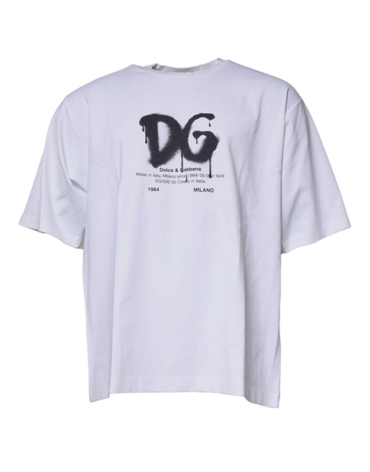 Camiseta blanca de algodón con cuello redondo y logotipo DG