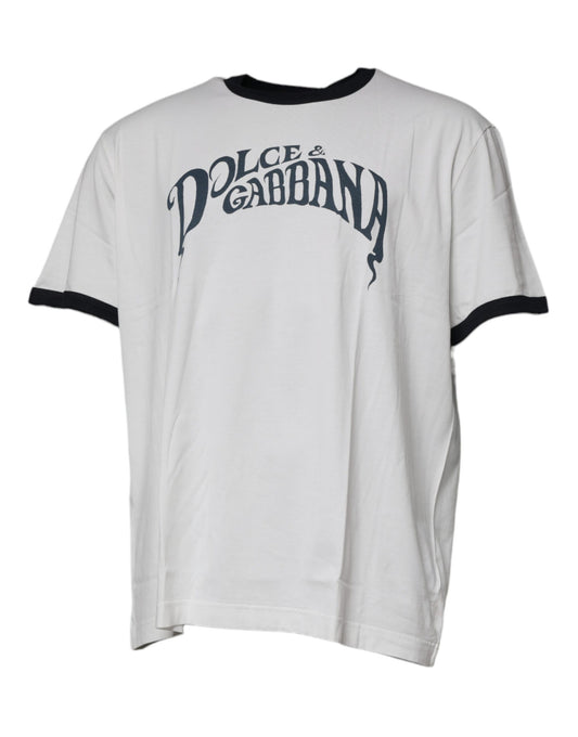 Camiseta blanca de algodón con cuello redondo y estampado gráfico