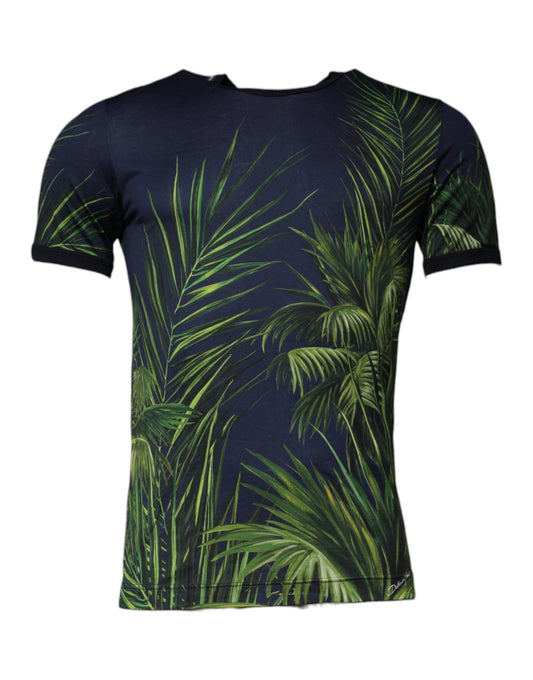 Camiseta de manga corta con cuello redondo y estampado de árbol azul