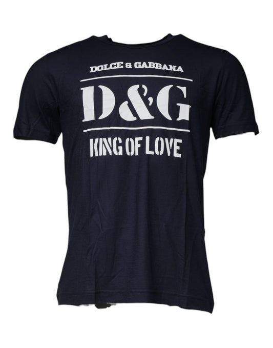 Camiseta de algodón con cuello redondo azul D&amp;G King Of Love