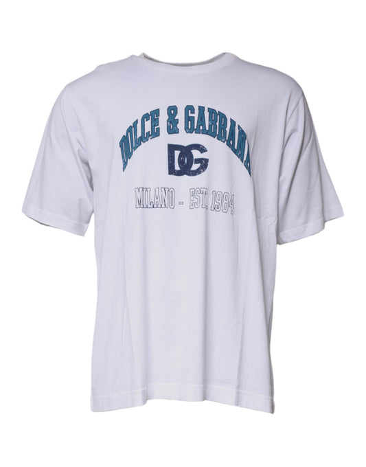 Camiseta blanca de algodón de cuello redondo DG Milano