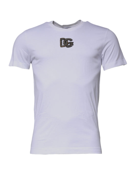 Camiseta blanca de algodón con cuello redondo y logotipo DG