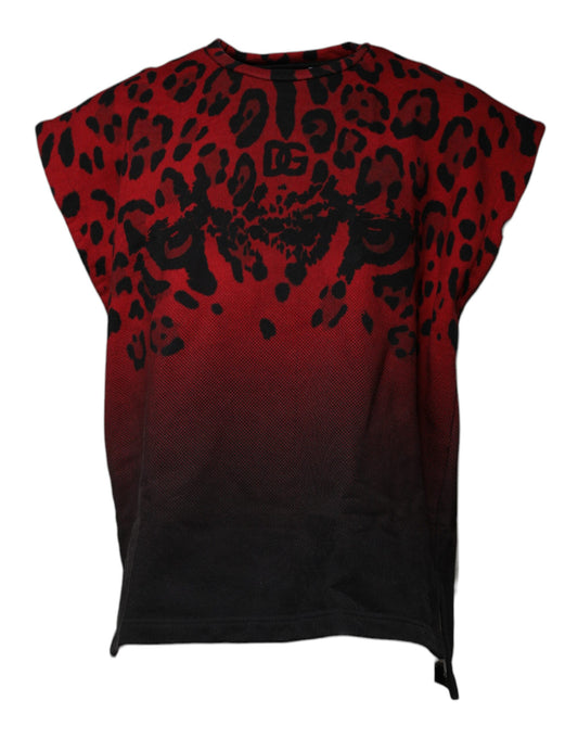 Camiseta sin mangas de algodón con estampado de leopardo rojo