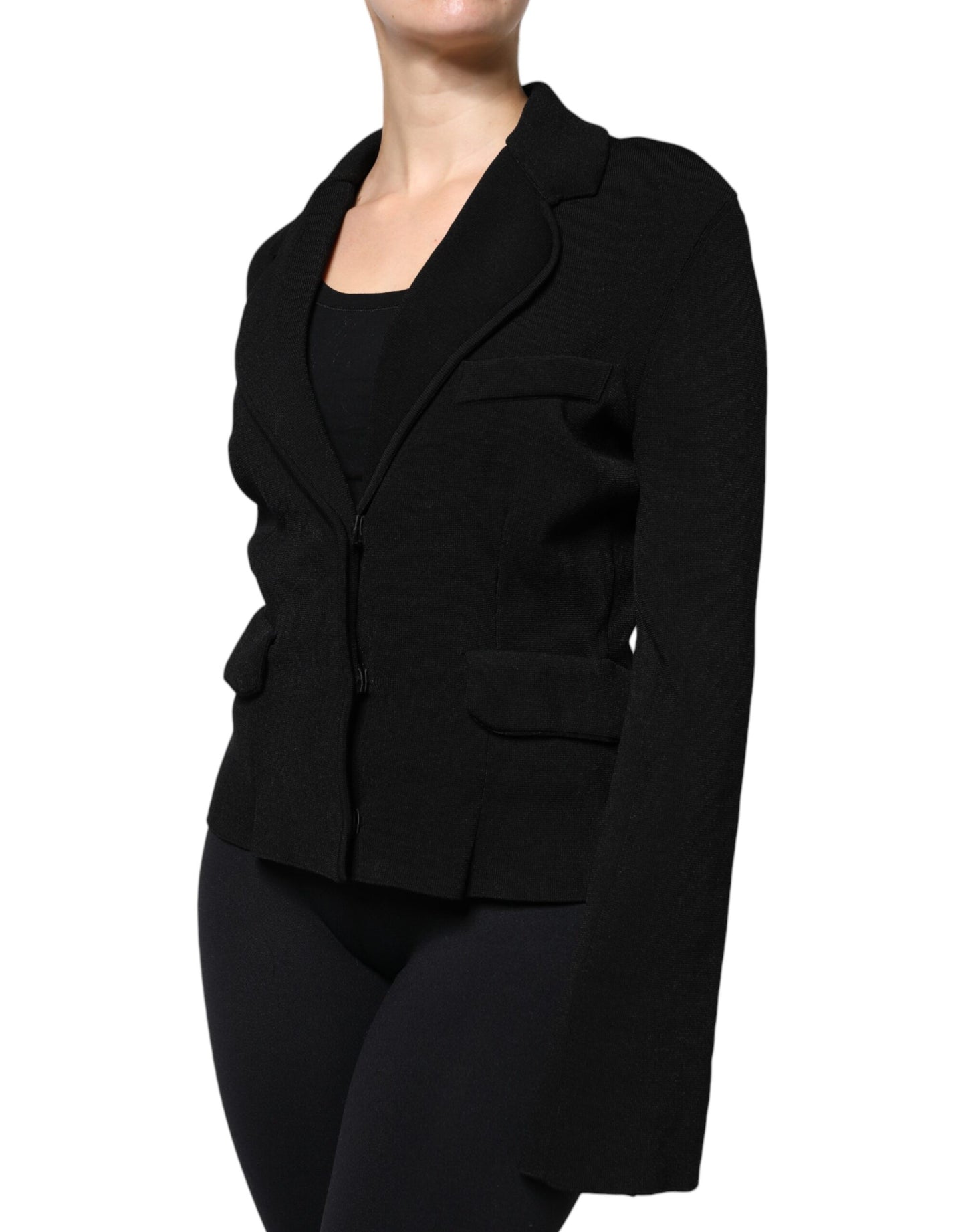 Chaqueta blazer de viscosa negra de botonadura sencilla