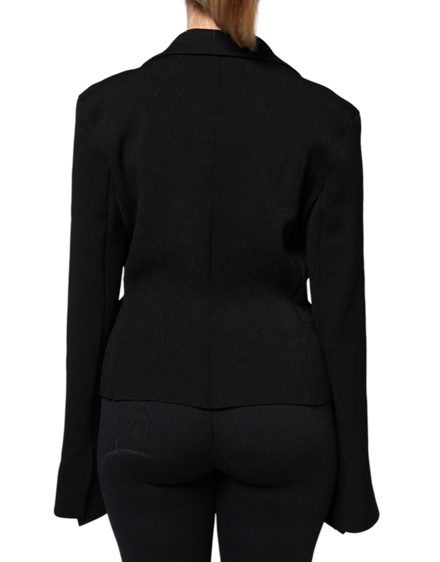 Chaqueta blazer de viscosa negra de botonadura sencilla