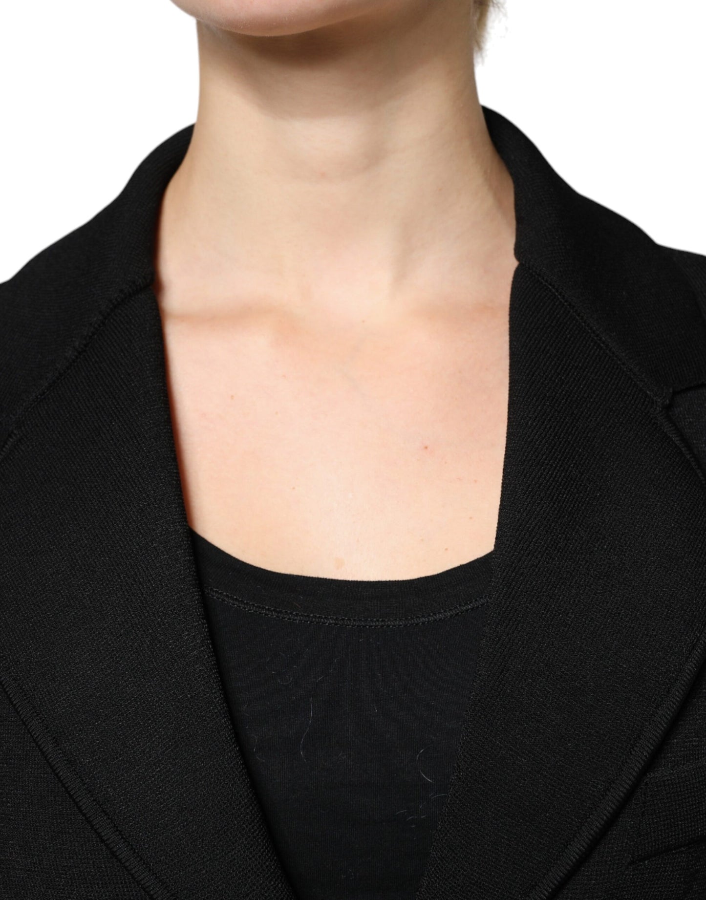 Chaqueta blazer de viscosa negra de botonadura sencilla