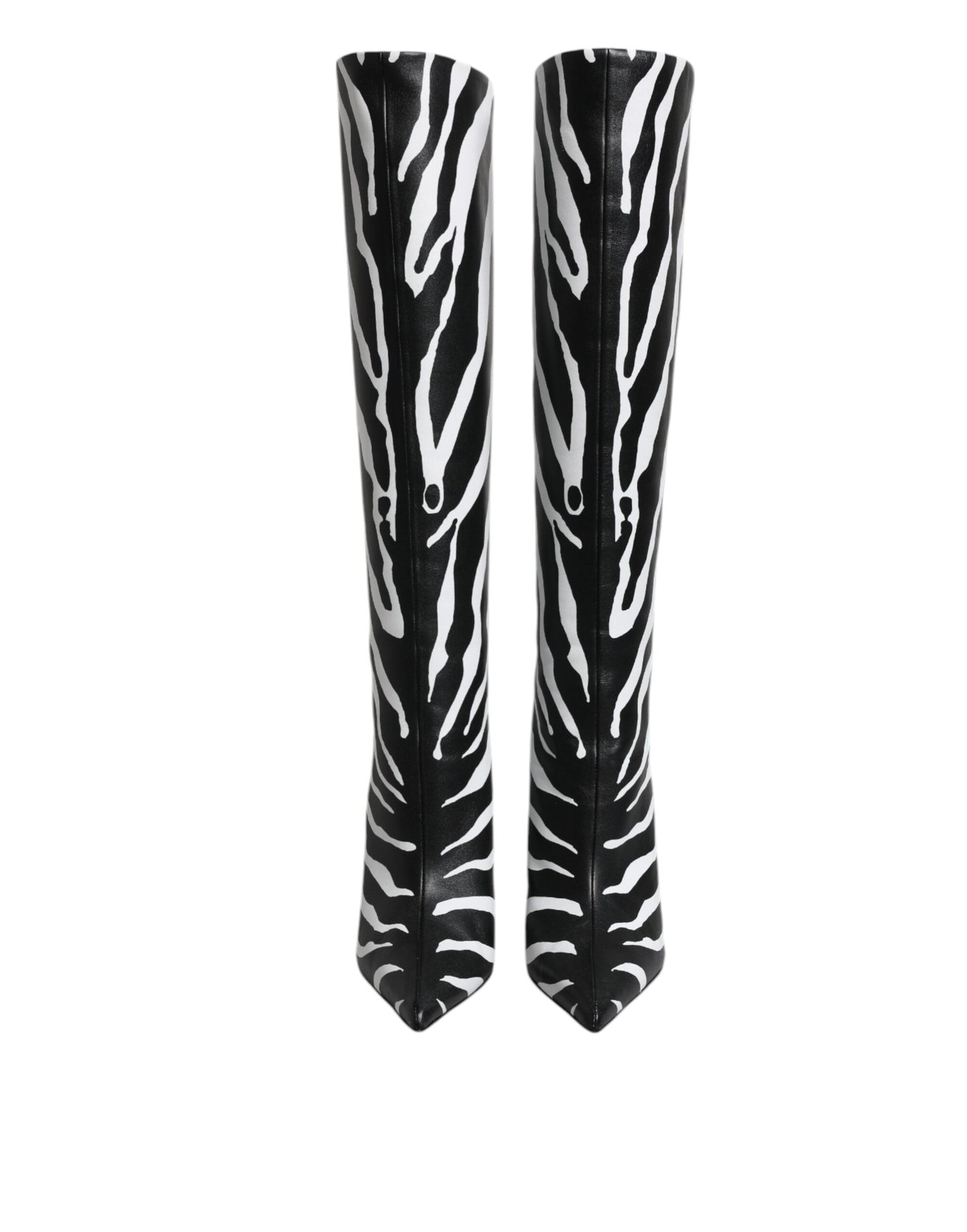 Botas altas con tacón de cebra en blanco y negro