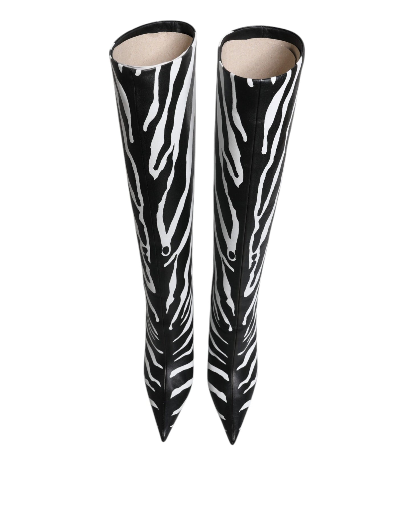 Botas altas con tacón de cebra en blanco y negro