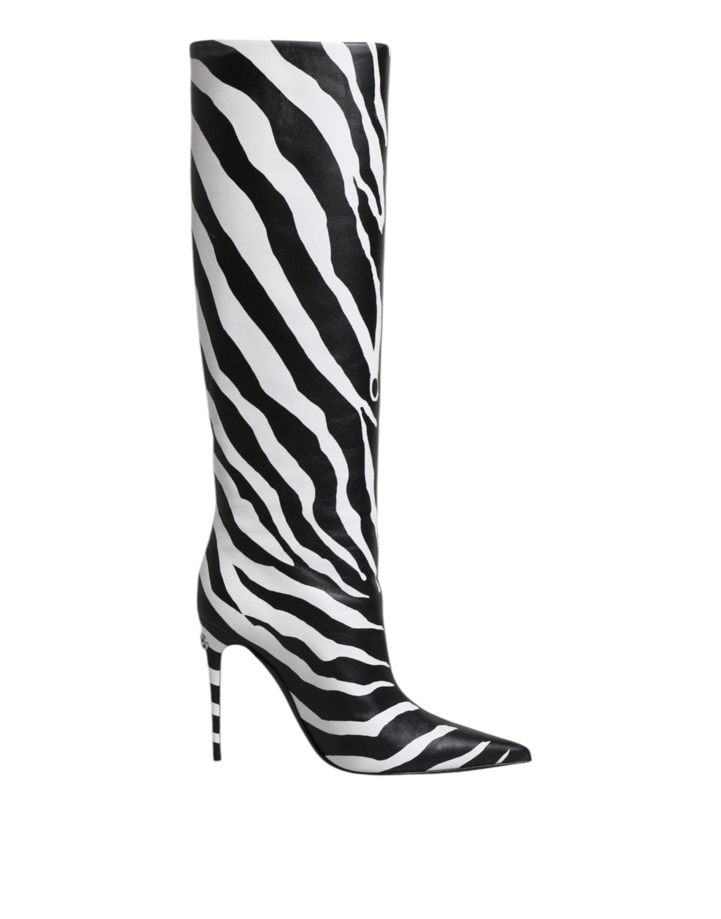 Botas altas con tacón de cebra en blanco y negro