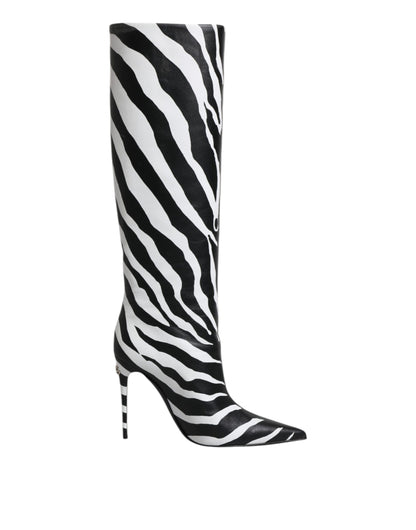Botas altas con tacón de cebra en blanco y negro