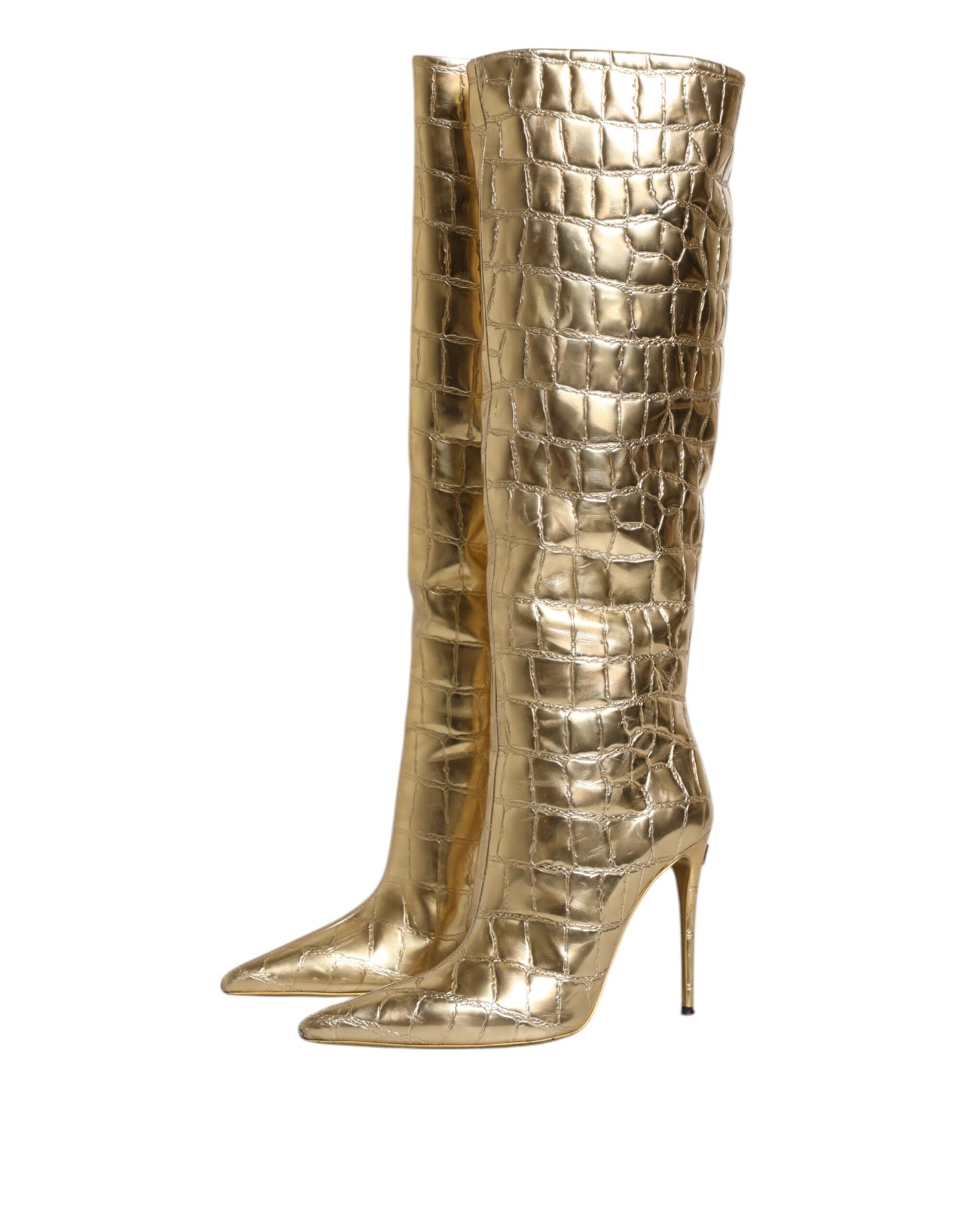 Botas altas con tacón de aguja de cuero dorado