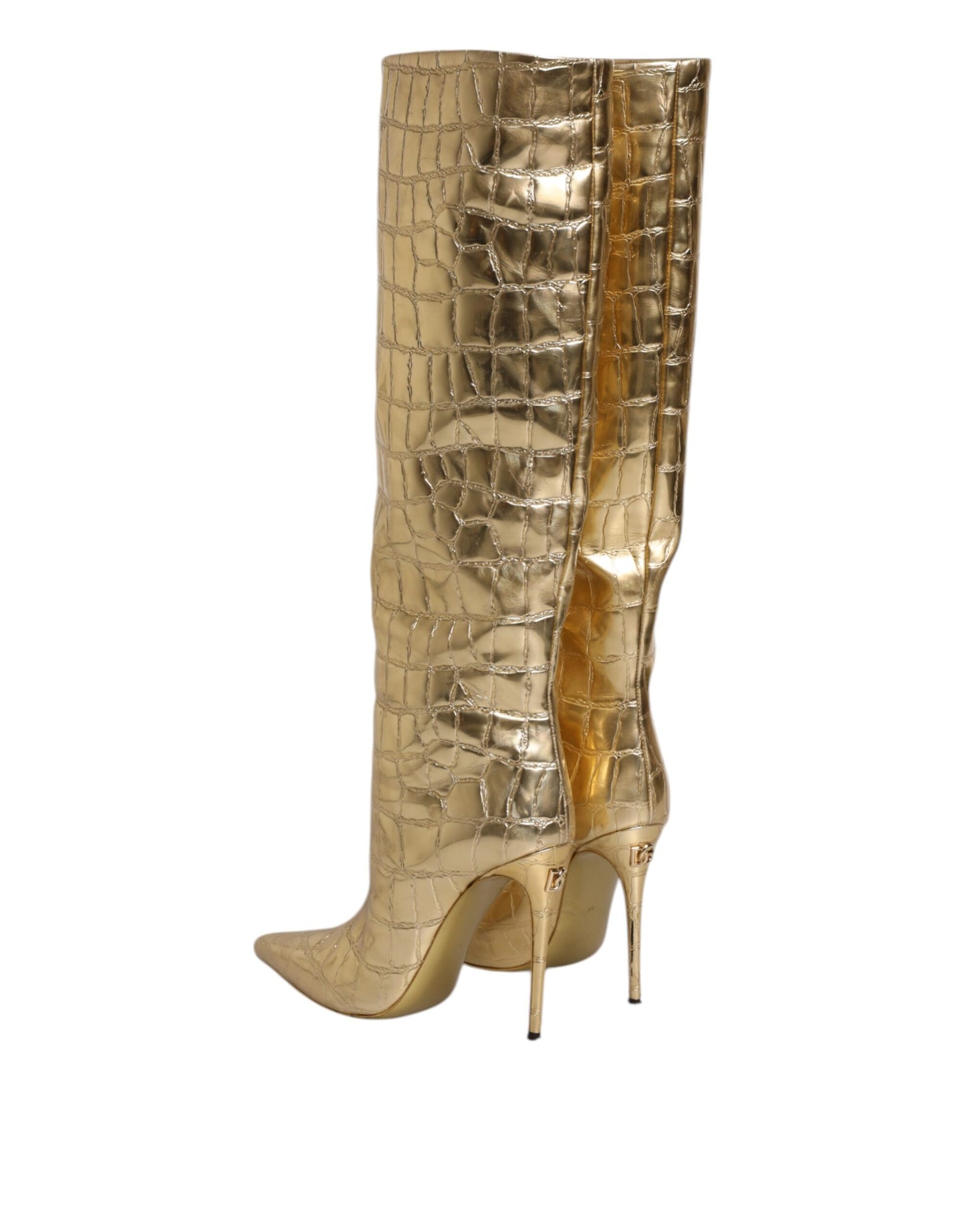 Botas altas con tacón de aguja de cuero dorado