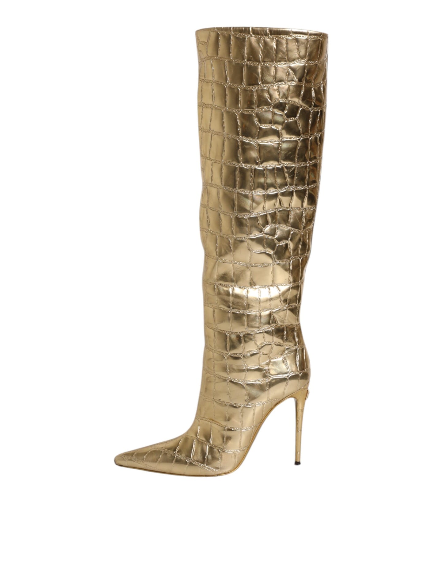 Botas altas con tacón de aguja de cuero dorado