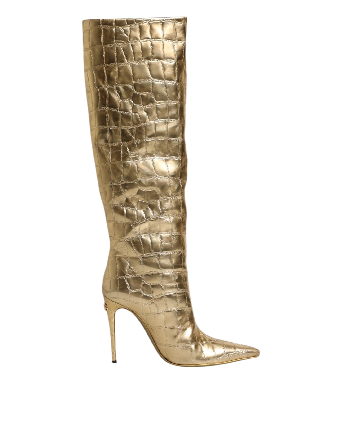 Botas altas con tacón de aguja de cuero dorado