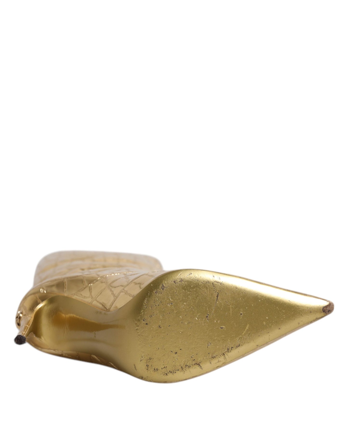 Botas altas con tacón de aguja de cuero dorado