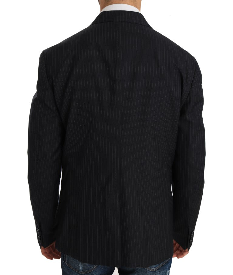 Blazer elegante de seda y lana a rayas de corte entallado