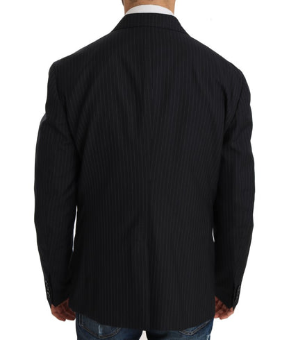 Blazer elegante de seda y lana a rayas de corte entallado