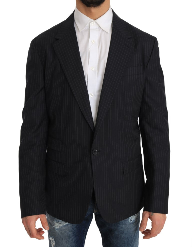 Blazer elegante de seda y lana a rayas de corte entallado