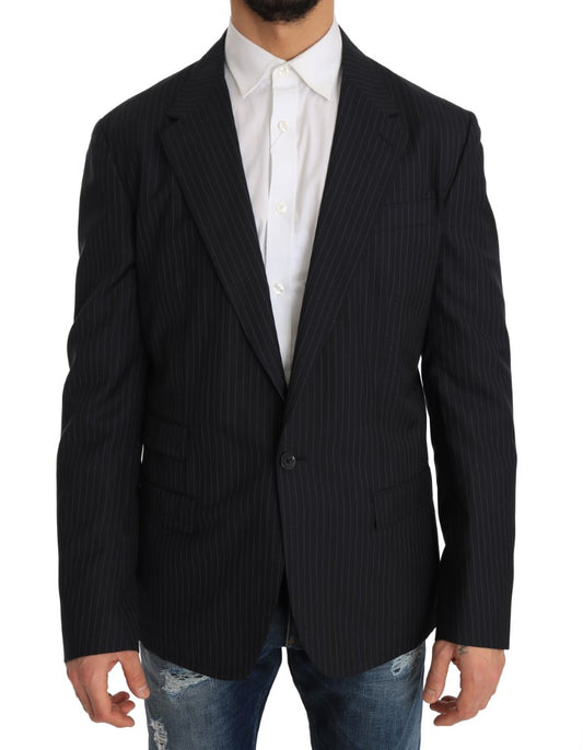 Blazer elegante de seda y lana a rayas de corte entallado