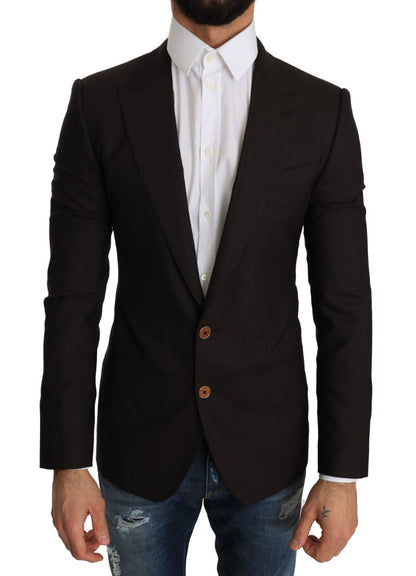 Chaqueta blazer elegante y ajustada de lana virgen marrón