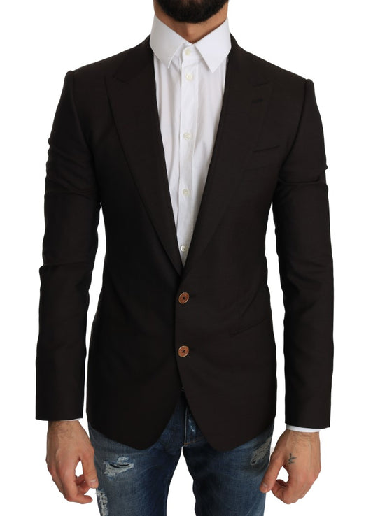 Chaqueta blazer elegante y ajustada de lana virgen marrón