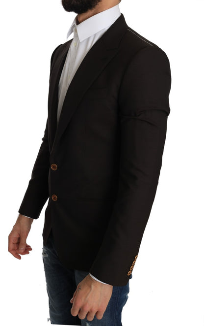 Chaqueta blazer elegante y ajustada de lana virgen marrón