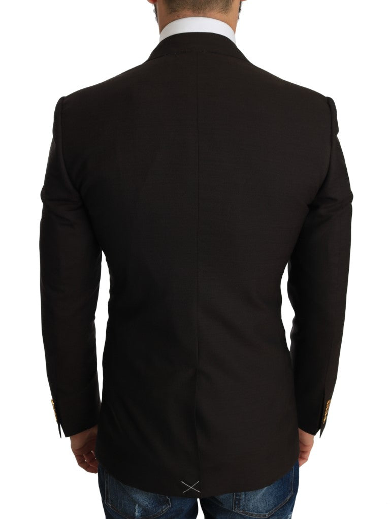 Chaqueta blazer elegante y ajustada de lana virgen marrón
