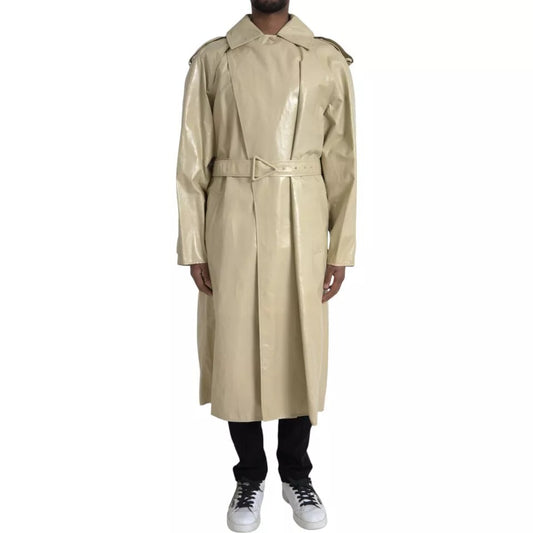 Chaqueta tipo gabardina de piel de cordero beige