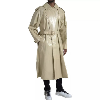 Chaqueta tipo gabardina de piel de cordero beige