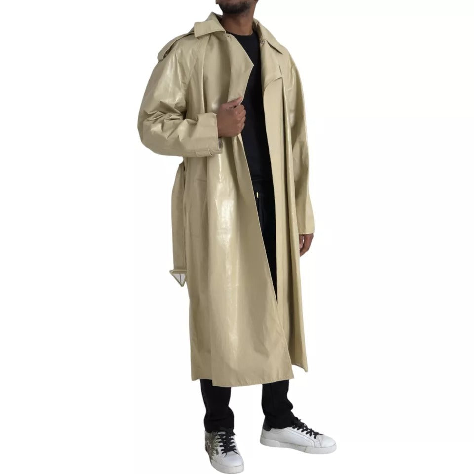 Chaqueta tipo gabardina de piel de cordero beige
