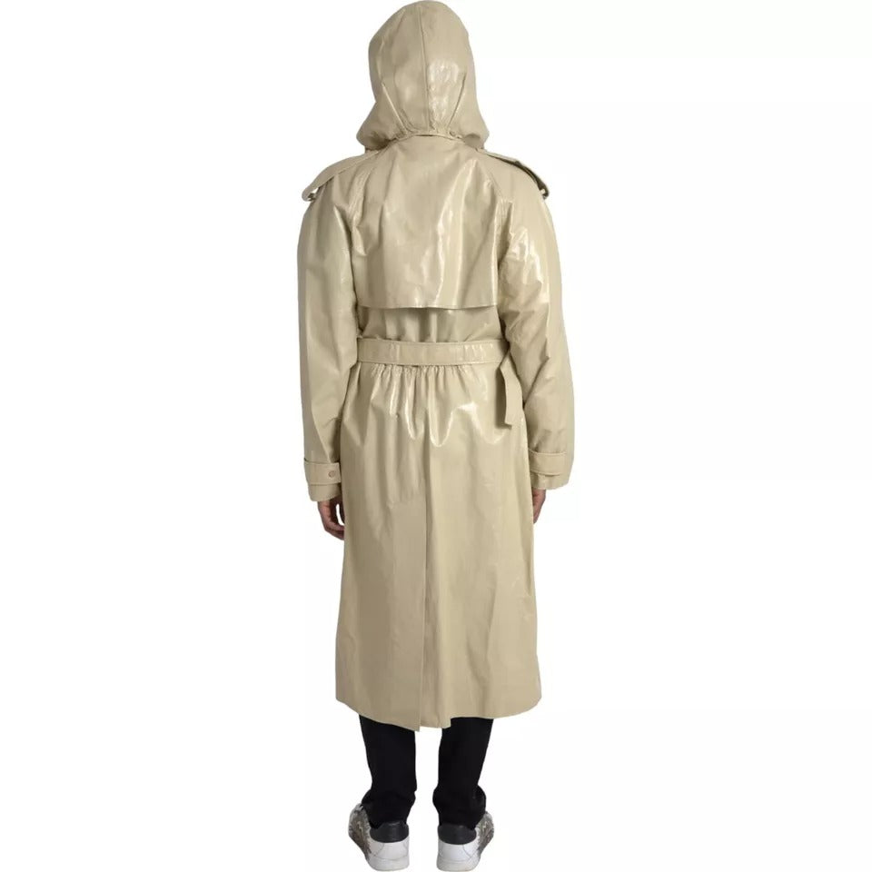 Chaqueta tipo gabardina de piel de cordero beige