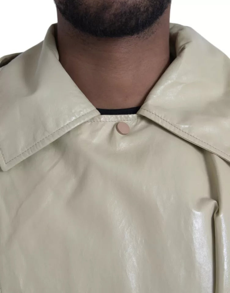 Chaqueta tipo gabardina de piel de cordero beige