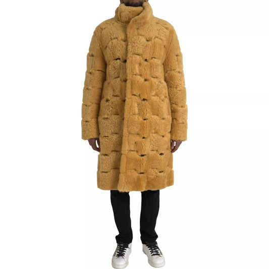 Chaqueta larga de lana amarilla tipo osito de peluche