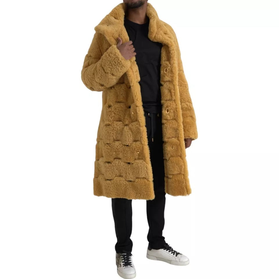 Chaqueta larga de lana amarilla tipo osito de peluche