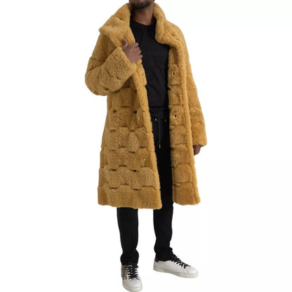 Chaqueta larga de lana amarilla tipo osito de peluche