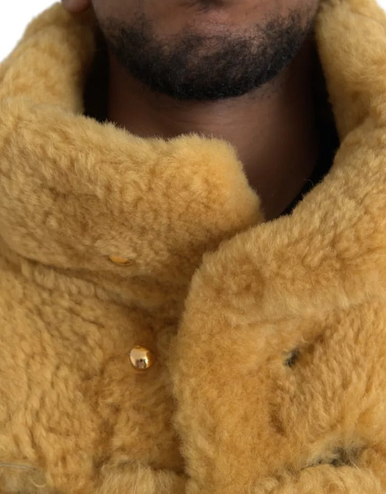 Chaqueta larga de lana amarilla tipo osito de peluche