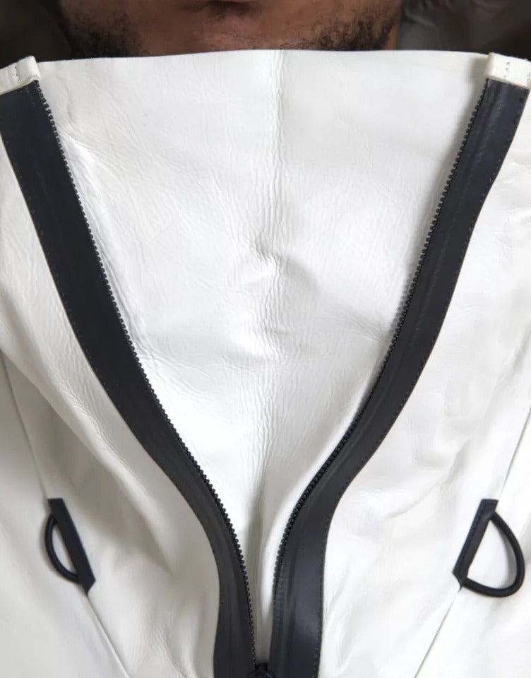 Chaqueta impermeable de cuero blanco para hombre