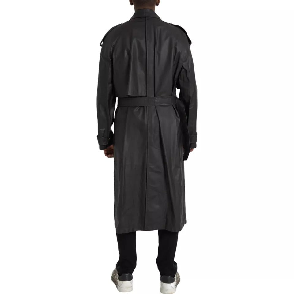Chaqueta gabardina impermeable de cuero negro para hombre