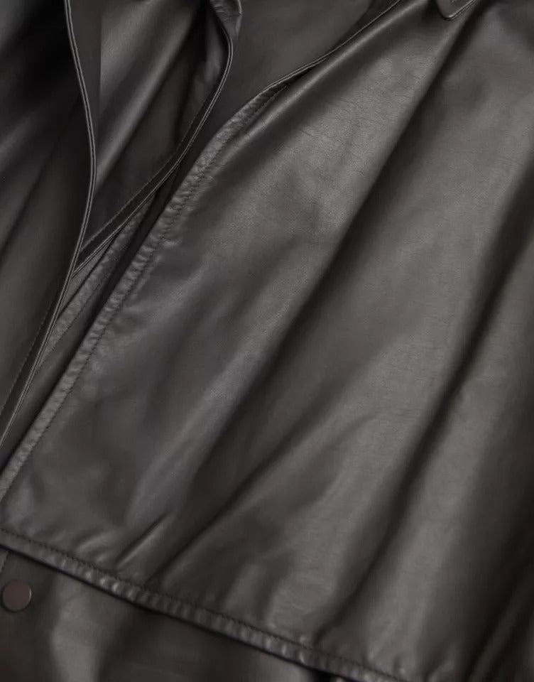 Chaqueta gabardina impermeable de cuero negro para hombre